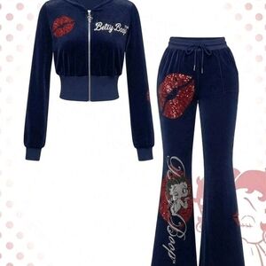 Betty Boop Women's Navy and Red Sequin Jogger Set
